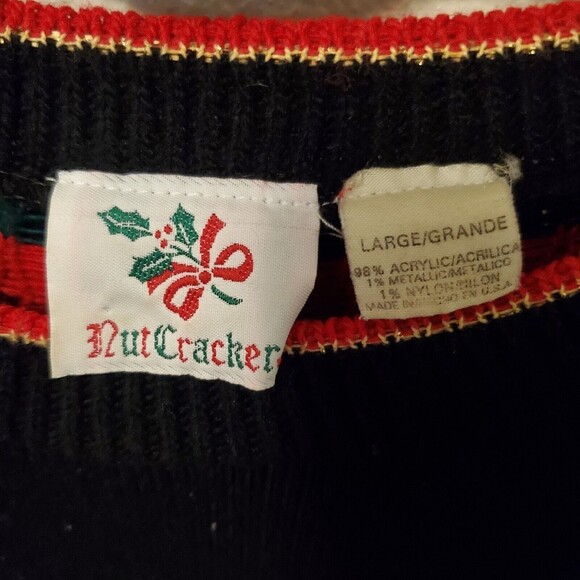 Vintage Nutcracker Ugly Christmas Party Sweater Floral Puensetia Sz L EUC - Picture 3 of 16